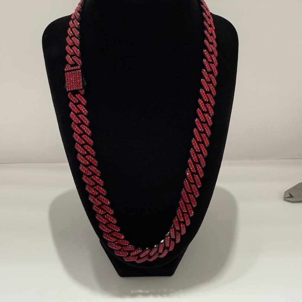 iced out cuban chain red vvscz black over stainless 22inch 14mm waterresist